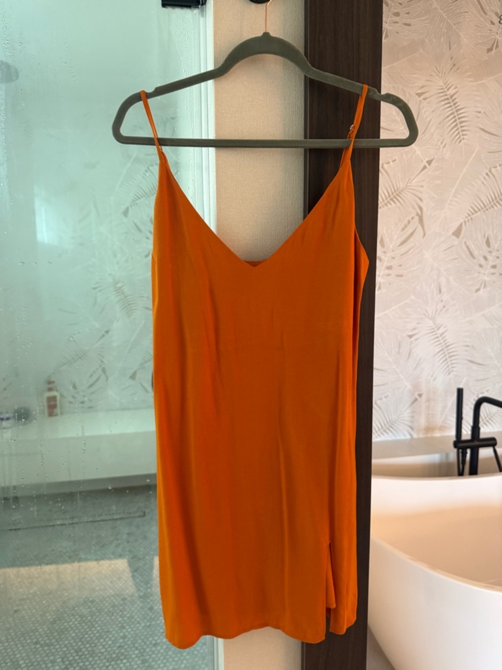 Reformation Bright Orange Slip Mini Dress